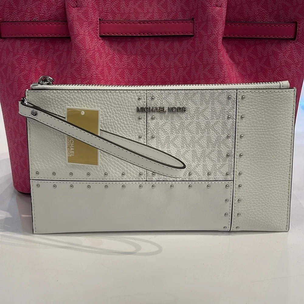 Michael Kors Jet Set Travel Large Studded Patchwork and Signature Logo Wristlet